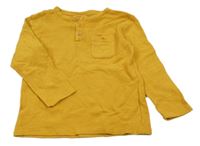 Žluté žebrované triko s knoflíky a kapsou Little kids