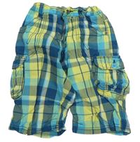Modro-žluté kostkované plátěné kraťasy s kapsami Topolino