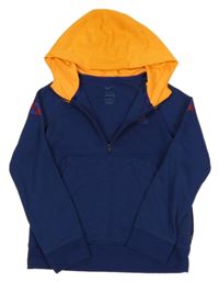 Tmavomodro-oranžová fotbalová funkční mikina s kapucí - FC Barcelona Nike 