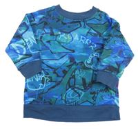 Tmavomodro-morá vzorovaná mikina s dinosaury Next 