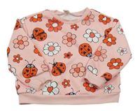 Broskvová mikina s kvietkami a lienkami