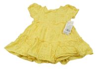 Nové - Žlté kockované plátenné děrované šaty F&F