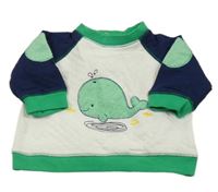 Bielo-tmavomodro-zelená mikina s velrybou Little Me