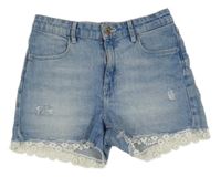 Modré riflové kraťasy s prošoupáním a krajkou H&M