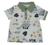 Bílo-khaki polo tričko s dinosaurami Shein