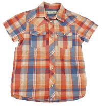 Oranžovo-modro-bílá kostkovaná košile H&M