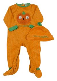 Kostým - 2set - Oranžový sametový overal + čepice - dýně Tu