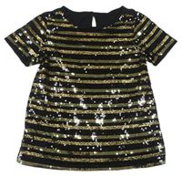 Čierno-zlaté pruhované tričko s flitrami Tu
