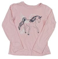 Svetloružové pyžamové tričko s koněm - Pegas