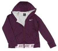 Švestková melírovaná funkční propínací mikina s logy a kapucí Nike