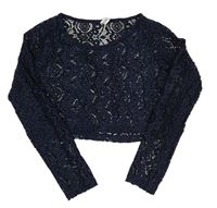 Tmavomodré kvetované čipkové crop tričko YIGGA