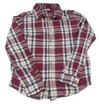 Vínovo-bílo-tmavomodro-hnědá kostkovaná vzorovaná košile M&Co