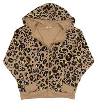 Světlehnědo-černo-barevná vzorovaná propínací mikina se srdíčky a kapucí George