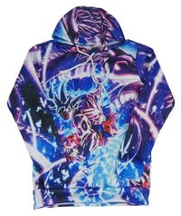 Pestrá vzorovaná mikina s potiskem a kapsou a kapucí 