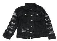 Čierna rifľová bunda s nápismi SHEIN