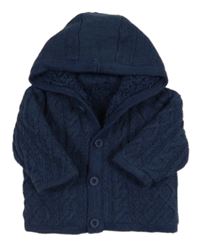 Tmavomodrý melírovaný vzorovaný pletený prepínaci zateplený sveter s kapucňou Mothercare