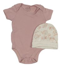 2Set - Starorůžové body Tu + smetanová čepice s kytičkami 