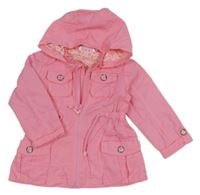 Korálová plátěná jarní parka s kapucí Smile