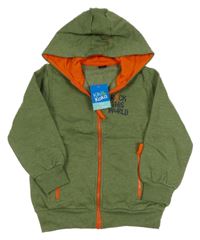 Nové - khaki melírovaná prepínaci mikina s nápismi a bleskom a kapucňou Kiki&Koko