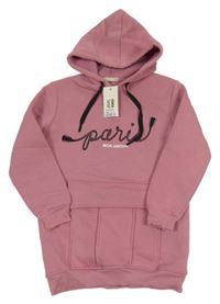 Nové - starorůžová teplá dlouhá mikina s nápisy a kapucí Boni Bon's