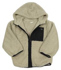 Světlešedo-černá huňatá bunda s nášivkou a kapucí Next