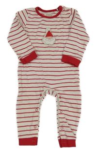 Bílo-červený pruhovaný vánoční overal s 3D Santou M&Co