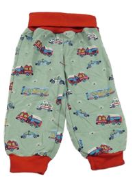 Olivovošedo-červené tepláky s IZS