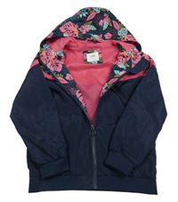 Tmavomodro-růžový šusťákový jarní bomber s lístečky a kapucí sinsay