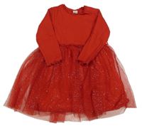 Červené šaty se třpytivým tylem H&M