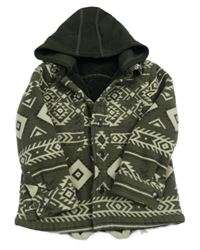 Khaki vzorovaná fleecová zateplená košeľová bunda s kapucňou St. Bernard