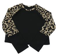 Černo-hnědobéžovo-hnědé vzorované crop mikinotriko SHEIN