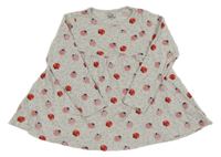 Sivá melírovaná šatová tunika s jahůdkami a vreckom Topolino