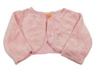 Růžové sametové propínací bolérko s květem a srdiečkami mini mode