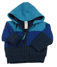 Tmavomodro-safírovo-modrozelený pletený propínací zateplený svetr s kapucí C&A