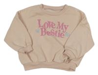 Pudrová oversize mikina s nápismi a striebornými srdiečkami Matalan