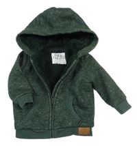 Khaki melírovaná propínací zateplená mikina s nášivkou a kapucí F&F