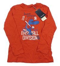 Nové - červené tričko s krokodýlkem a nápismi a číslom BLUE SEVEN