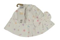 Nové - biely plátenný klobúk s kvietkami a mašlou so cute
