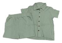 2Set - Světleolivová mačkaná košile + kraťasy Peacocks