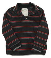 Tmavošedo-sivo-červená pruhovaná fleecová mikina M&S