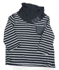 Tmavomodro-biele pruhované melírované tričko s vreckom a stojačikom Topomini