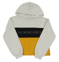 Bielo-čierno-horčicová crop mikina s 3D nápisom a kapucňou C&A