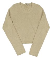 Smetanovo-svetlosivý melírovaný rebrovaný úpletový crop sveter H&M