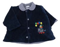 Tmavomodrý sametový zateplený kabátek so šaškem a sloníkem a golierikom KANZ