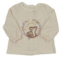 Bielo-ružovo-zlaté pruhované tričko so srnkou SeRGeNT MaJoR