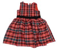 Červeno-tmavosmaragdovo-čierno-biele kockované šaty s mašli little kids