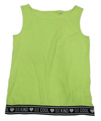 Neónově zeleno-čierny rebrovaný crop top s nápismi a srdiečkami C&A