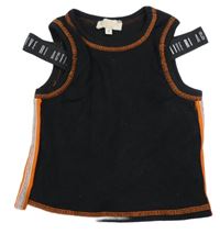 Čierno-oranžový rebrovaný crop top s nápismi a pruhmi RIVER ISLAND