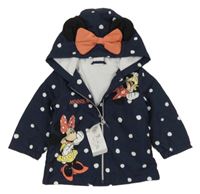 Nové - tmavomodrá puntíkatá šusťáková jarní bunda s Minnie a kapucí Disney