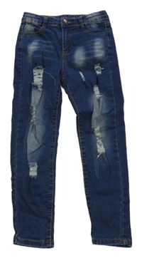 Tmavomodré skinny rifle s vyšúchaním KIDS DENIM